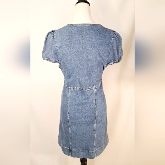Free People Womens Something Sweet Denim Dress Mini Stretch Lace Up V Neck 6 - Picture 4 of 16